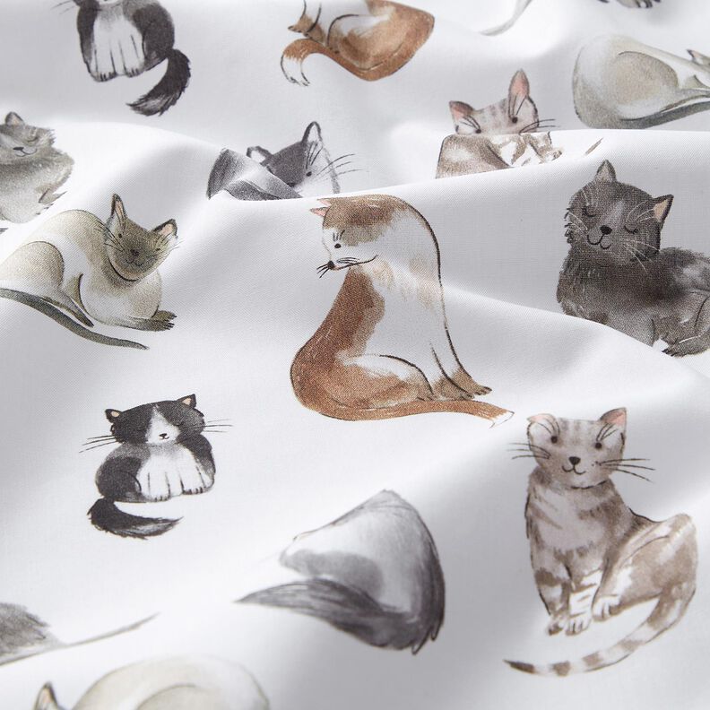 Bomuldspoplin glade katte Digitaltryk | Poppy Fabrics – hvid,  image number 2