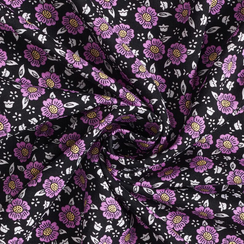 Viskosestof blomsterhav – sort/pastelviolet,  image number 3
