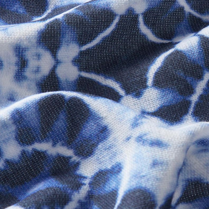 Dekorationsstof Canvas batikcirkler – indigo/hvid,  image number 2