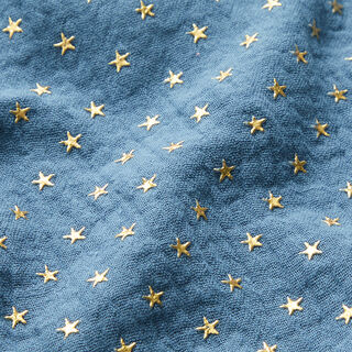 Bomuldsmuslin guldstjerner – jeansblå, 