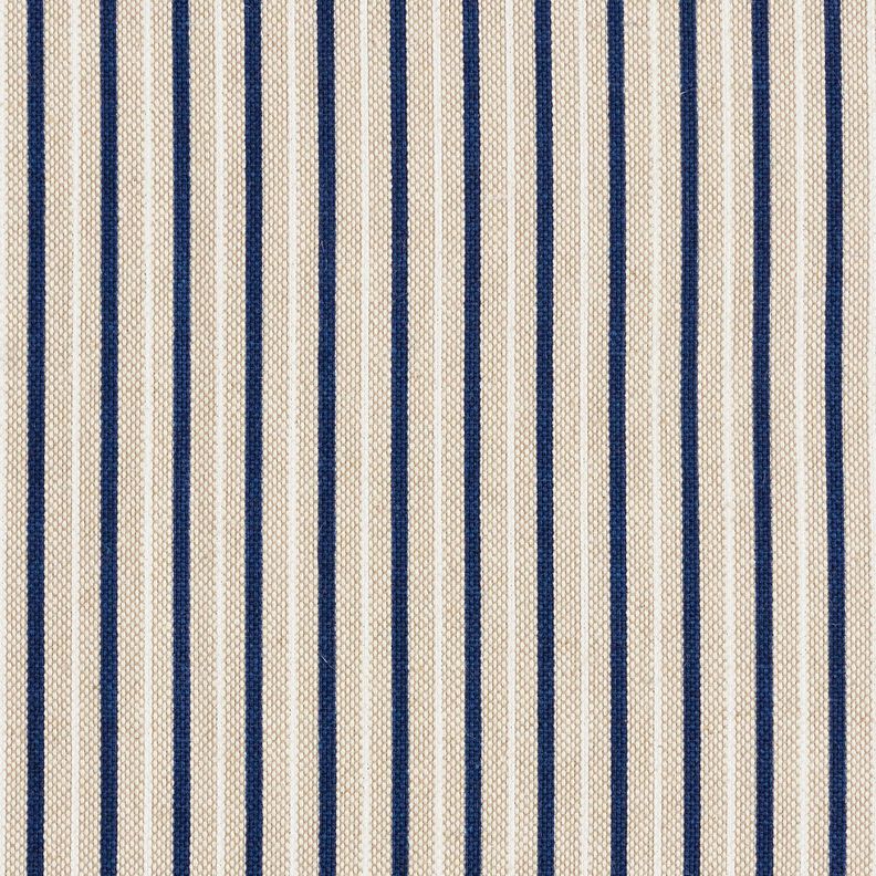 Dekorationsstof Halvpanama smalle maritime striber – natur/marineblå,  image number 1