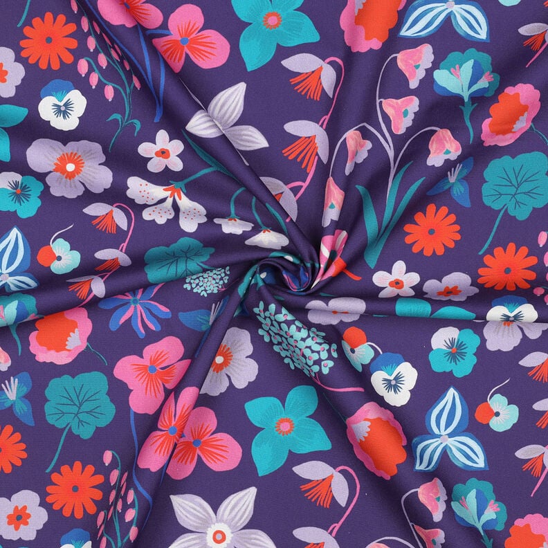 Bomuldspoplin Meadow Flower Digitaltryk | Nerida Hansen – plum/aquablå,  image number 3