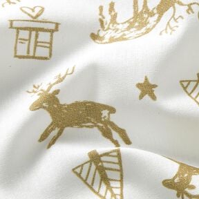 Bomuldsstof Cretonne rensdyr og stjerner – elfenben/guld, 