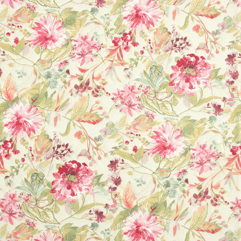 Dekorationsstof Canvas akvarel blomster  – lysebeige/hindbær,  image number 1