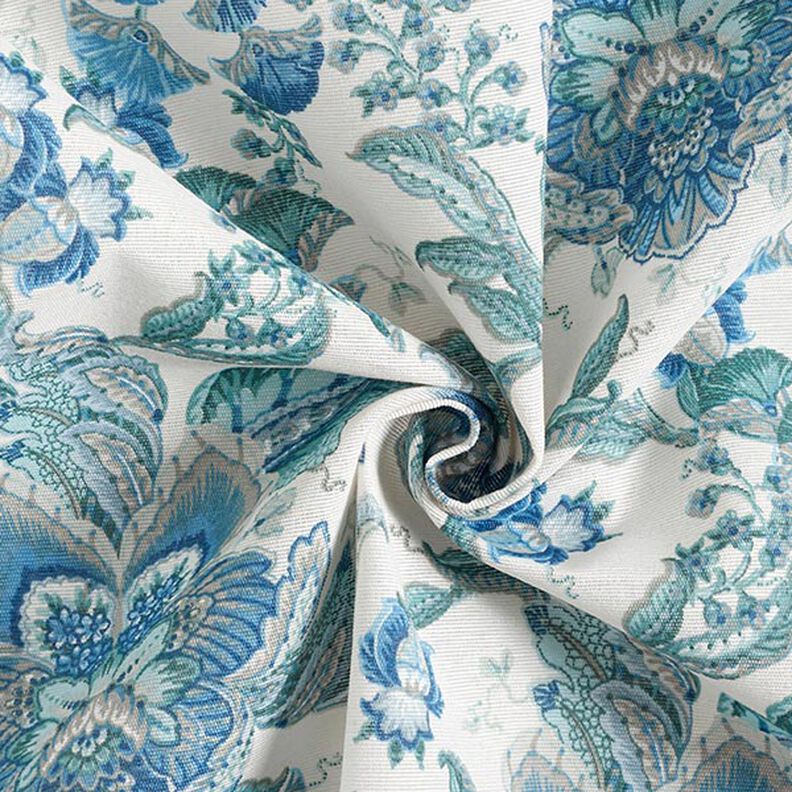 Dekorationsstof kanvas orientalske blomsterornamenter 280 cm – hvid/blå,  image number 3