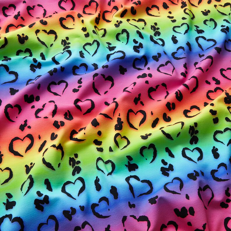 Bomuldsjersey Leo Hearts Rainbow | Glitzerpüppi – sort/farvemix,  image number 1