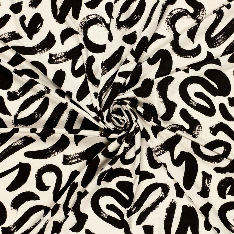 Viskosejersey Abstrakte penselstrøg – creme/sort,  image number 3