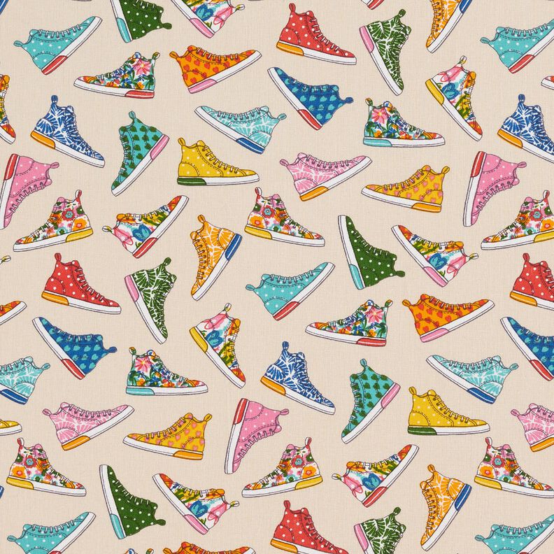 Bomuldsstof Cretonne farverige sneakers &ndash; lysebeige,  image number 1