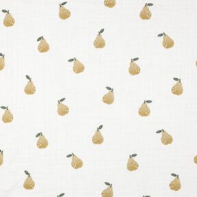 Musselin/Dobbelt-Crincle stof Pære Digitaltryk | Poppy Fabrics – hvid/guloliven, 