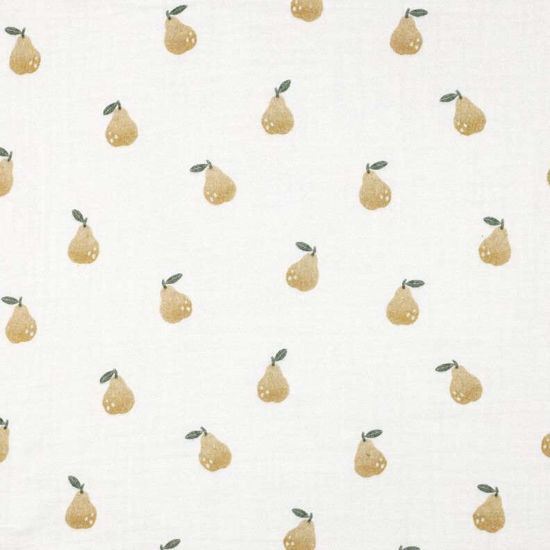 Musselin/Dobbelt-Crincle stof Pære Digitaltryk | Poppy Fabrics – hvid/guloliven,  image number 1