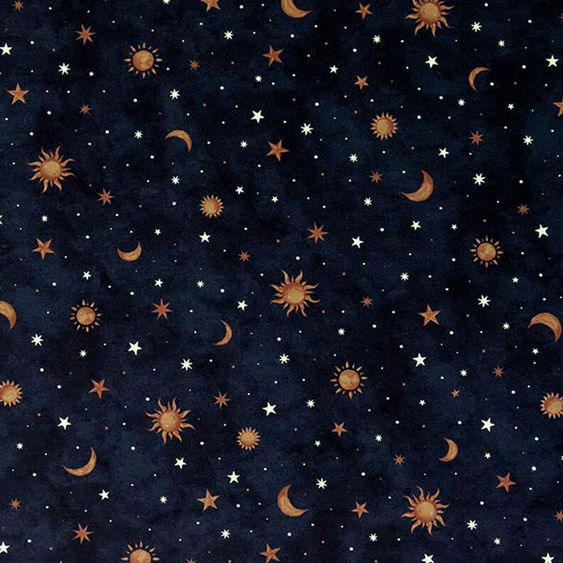 Dekorationsstof Glow in the Dark nattehimmel – guld/marineblå,  image number 13