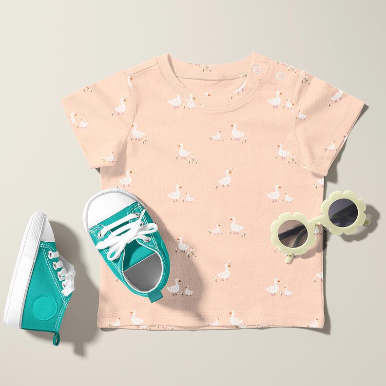 Bomuldsjersey Gæs og blomster – rosé,  image number 5