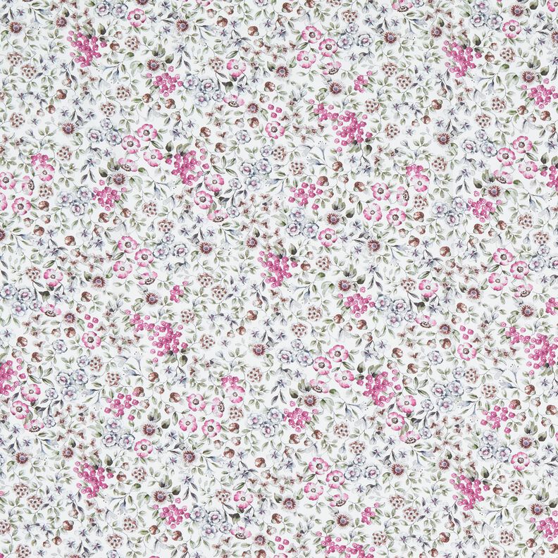 Bomuldspoplin blomsterhav Digitaltryk – hvid/purpur,  image number 1