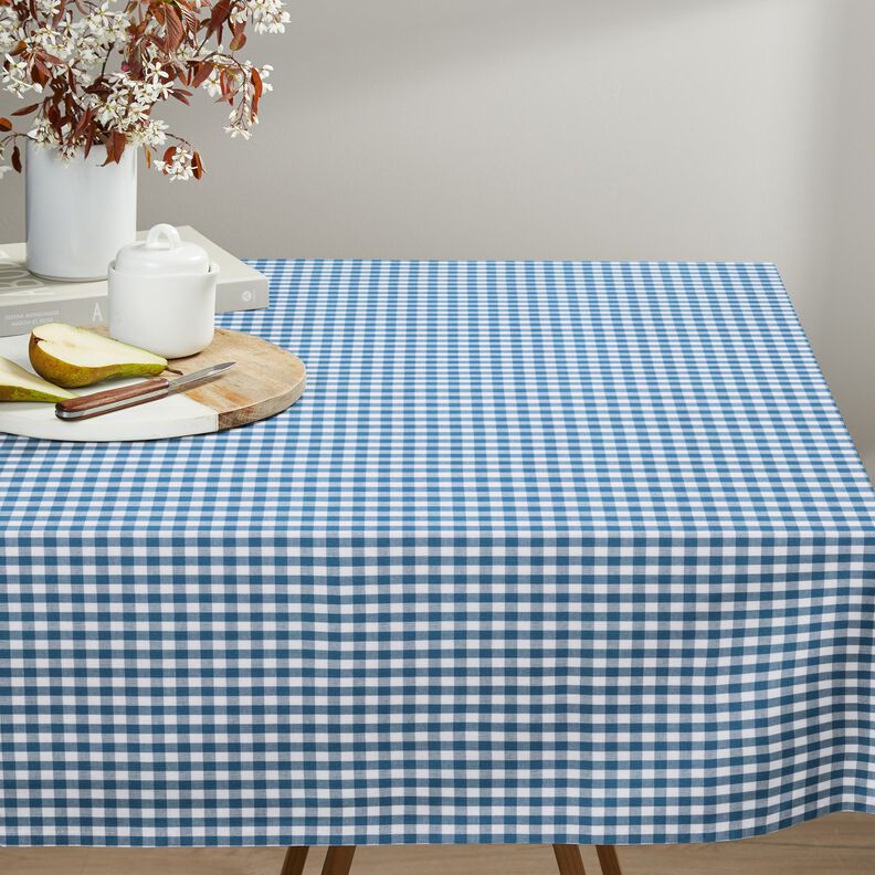 Bomuldsstof Vichy tern 1 cm – jeansblå/hvid,  image number 7