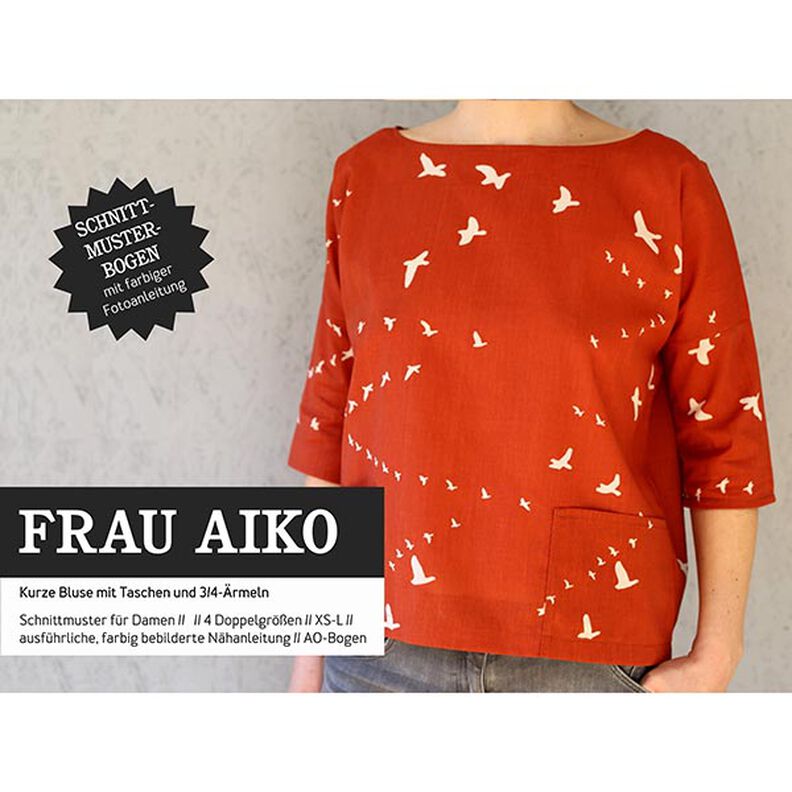 FRAU AIKO - kort bluse med lommer, Studio Schnittreif  | XXS -  L,  image number 1