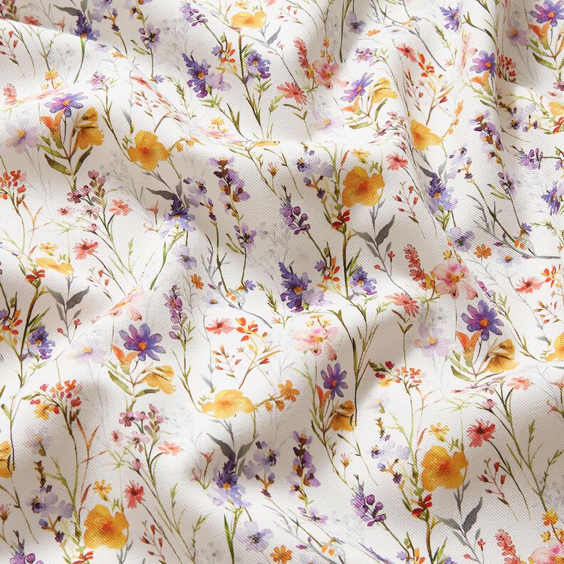 Dekorationsstof Bomuldskiper vilde blomster – elfenben/lilla,  image number 2