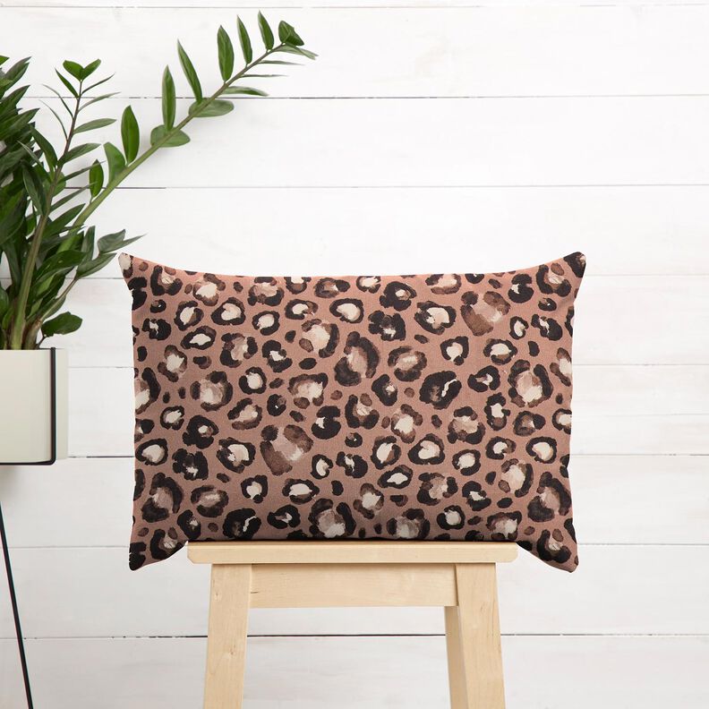 Dekorationsstof Canvas løve-polkaprikker – kanel/sort,  image number 6