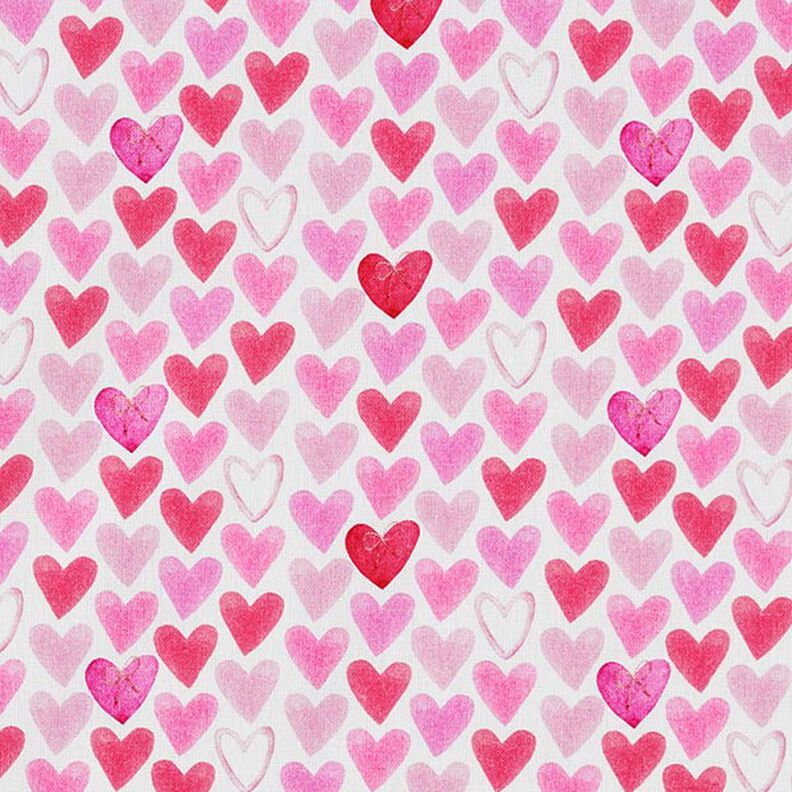 Bomuldspoplin, akvarelhjerter – hvid,  image number 1