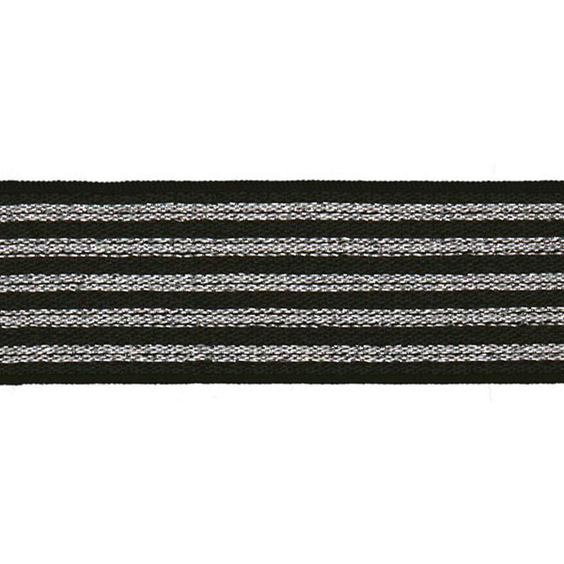 Stribet elastikbånd [ Bredde: 25 mm ] – sort/sølv,  image number 1