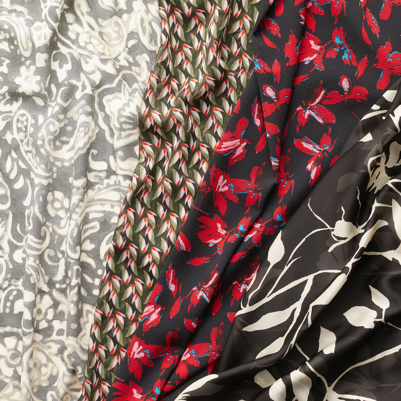 crêpe chiffon bladmønster – sort/reed,  image number 5