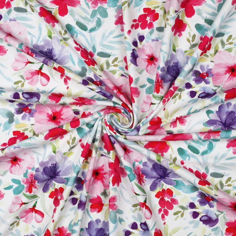Bomuldsjersey Sommerblomster digitaltryk &ndash; hvid/intens pink,  image number 3