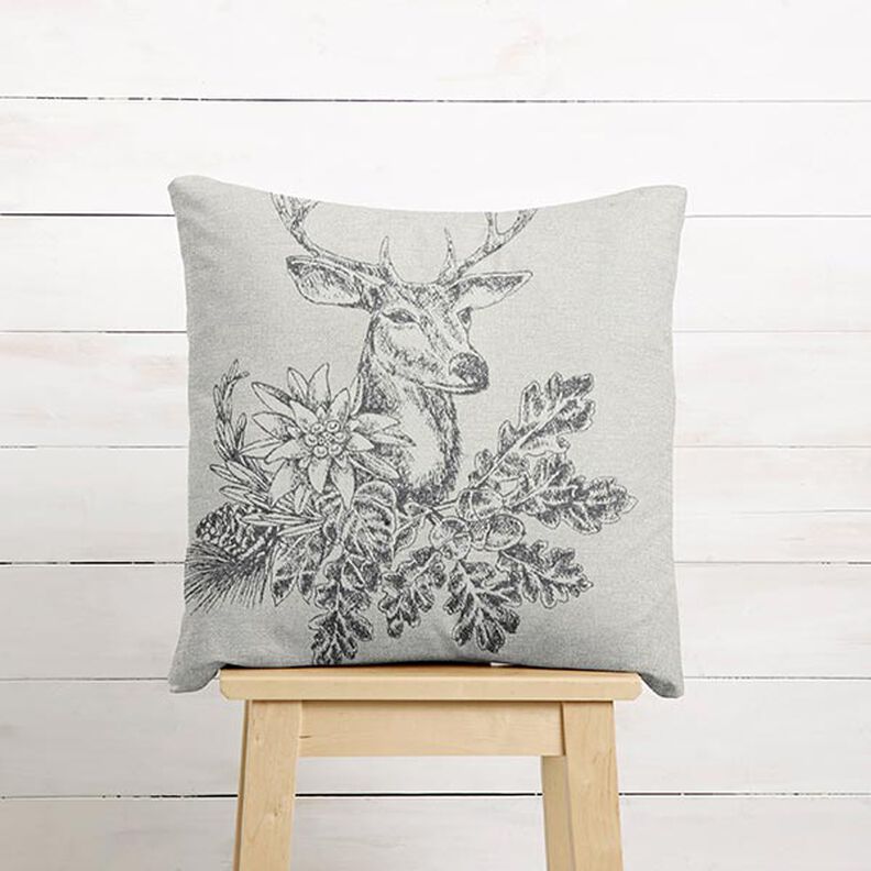 Dekorativt panelstof Gobelin hjort med edelweiss – grå,  image number 5