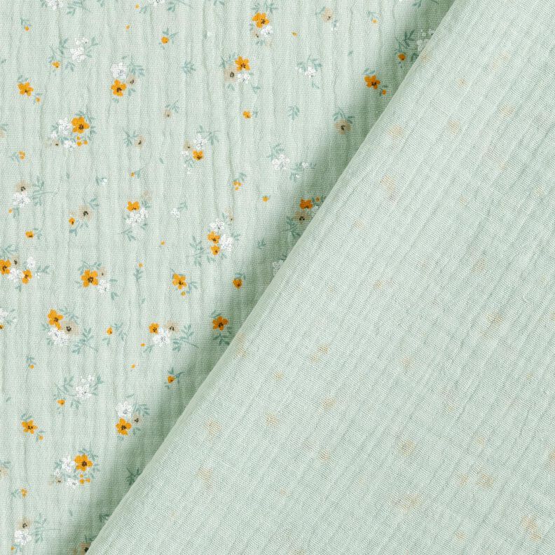 Musselin/Dobbelt-Crincle stof Romantiske blomster – lys mint,  image number 4