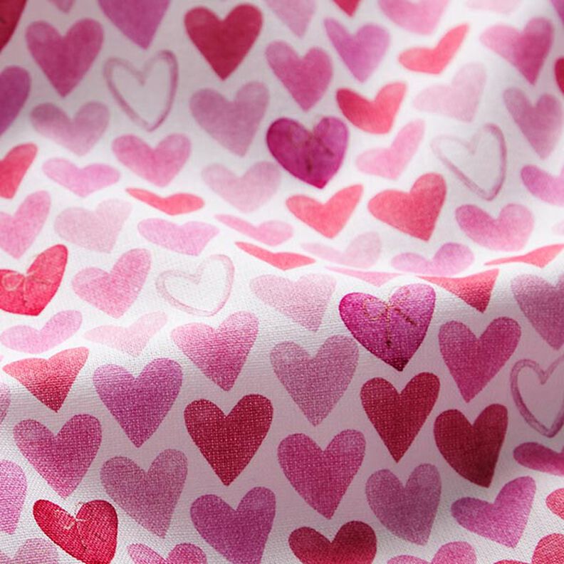 Bomuldspoplin, akvarelhjerter – hvid,  image number 2
