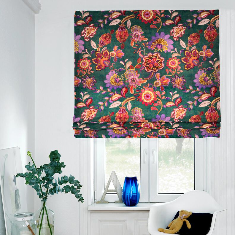 Dekorationsfløjl blomsterranker – blågran/rosé,  image number 6