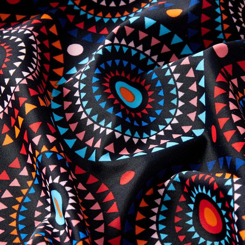 Badetøjsstof Mandala – sort-blå/ildrød,  image number 2