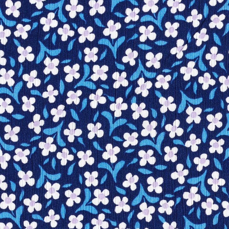 Viskosecrepe små blomster – marineblå/hvid,  image number 1
