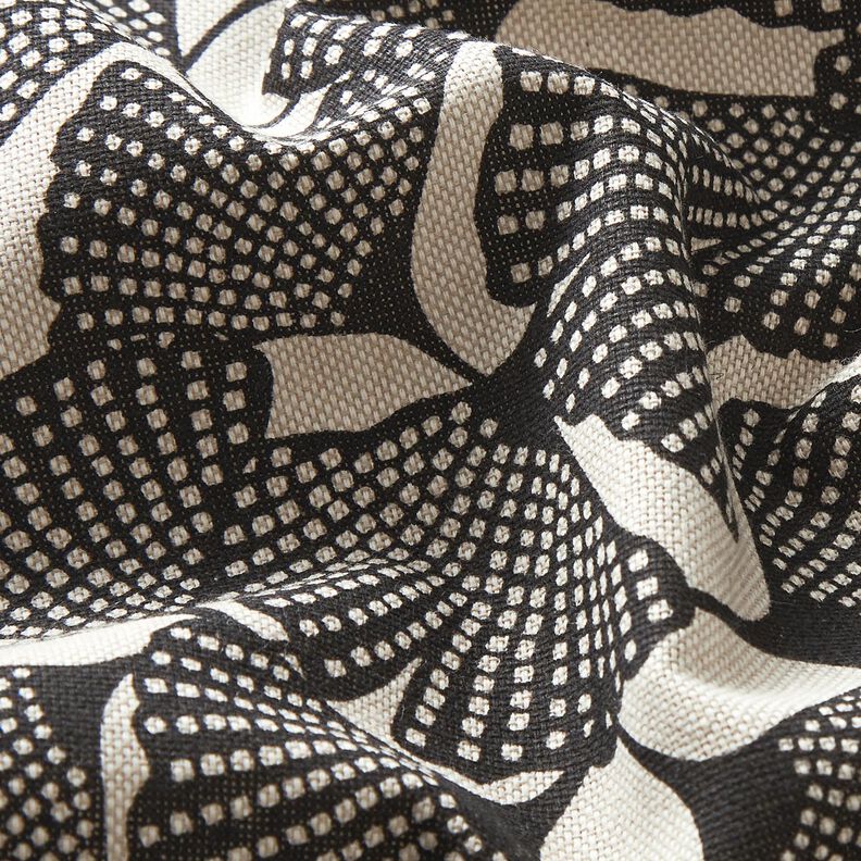 Dekorationsstof Halvpanama plettet ginkgo – sort/natur,  image number 2