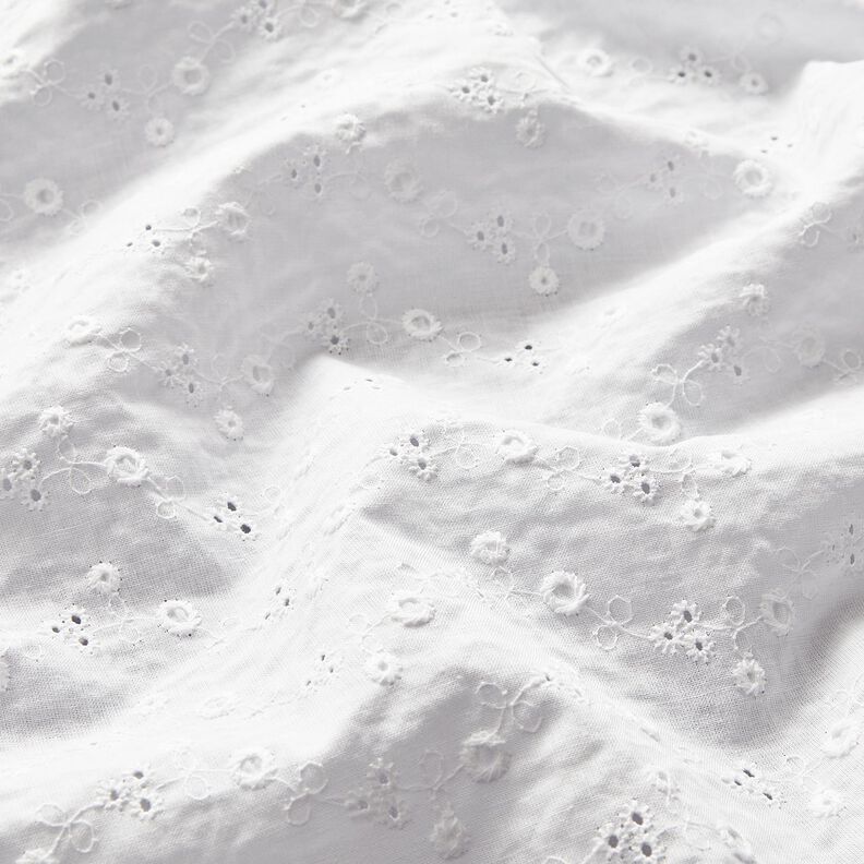 Bomuldsbatist Hulbroderi Blomster &ndash; hvid,  image number 3