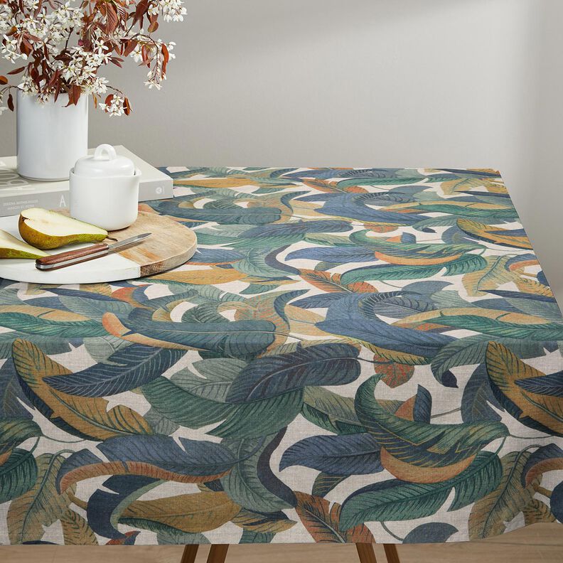 Dekorationsstof Halvpanama bananblade – blågrå/lys taupe,  image number 7