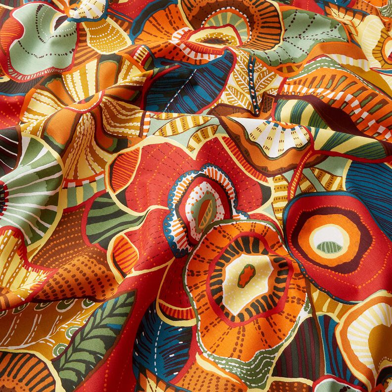 Bomuldsstof Cretonne folklore blomster – karminrød/petrol,  image number 2