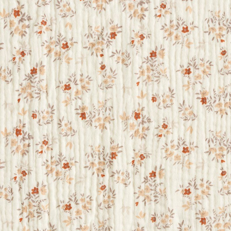 Musselin/Dobbelt-Crincle stof Små blomster – uldhvid,  image number 1