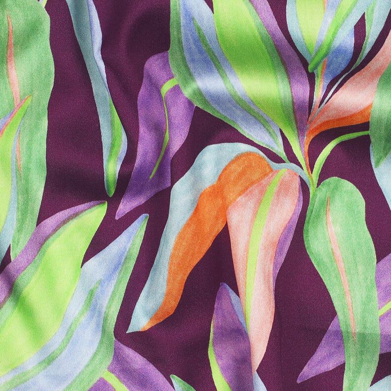 Bomuldssatin Blade digitaltryk| Poppy Fabrics &ndash; aubergine/lysegr&oslash;n,  image number 2