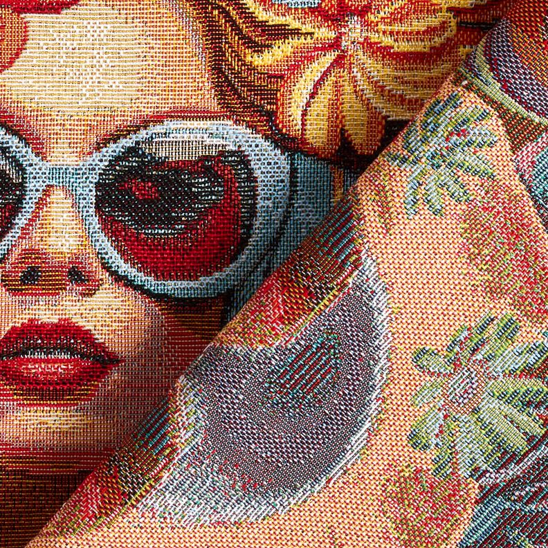 Dekorationsstof Gobelin famøse kvinder – karminrød/lysebeige,  image number 4