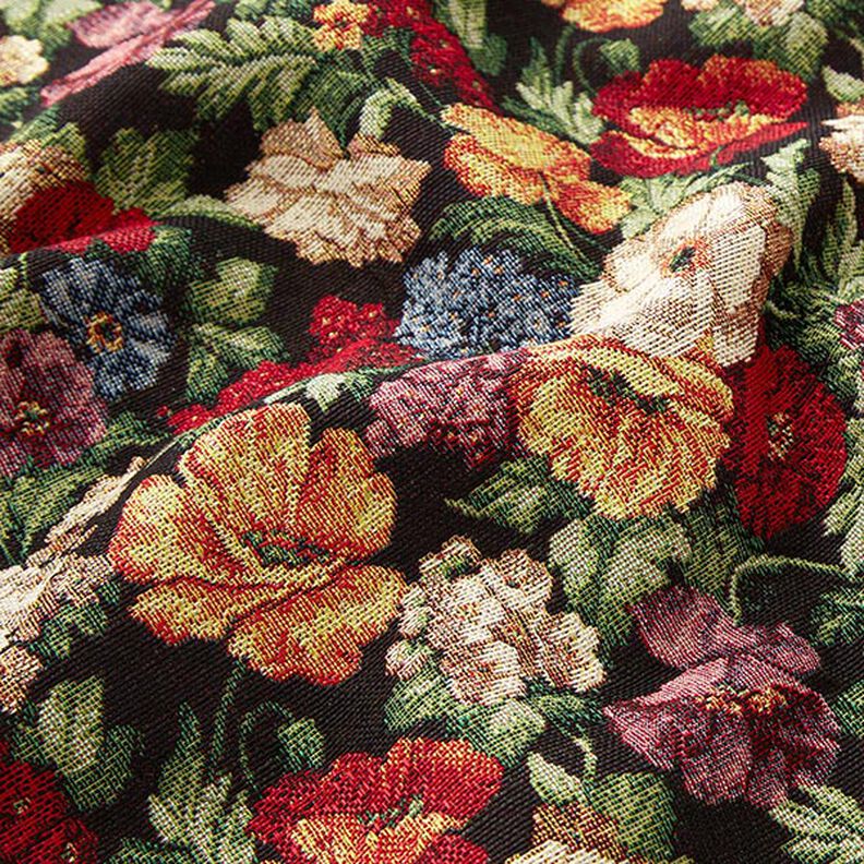 Dekorationsstof Gobelin blomsterbukket lurex – sort/guld,  image number 3