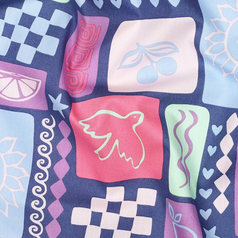 Bomuldspoplin patchwork | Poppy Fabrics – jeansblå/pink,  image number 2