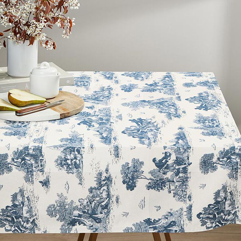 Dekorationsstof Halvpanama fårehyrde – jeansblå/uldhvid,  image number 9