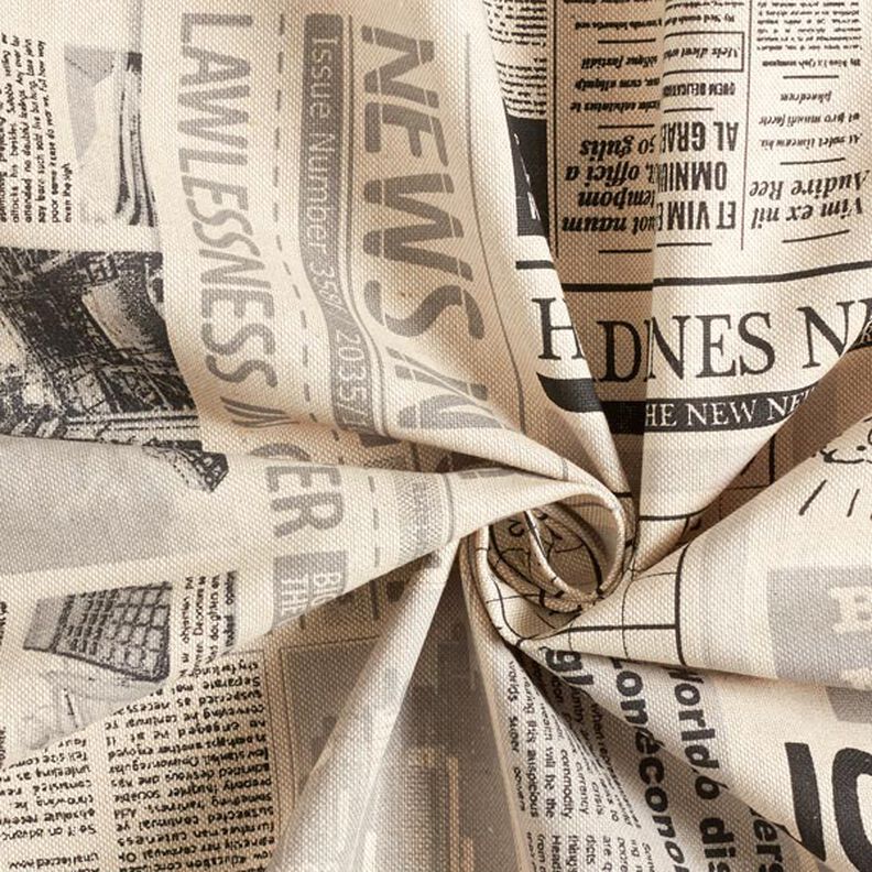 Dekorationsstof Halvpanama vintage avis – natur/sort,  image number 4