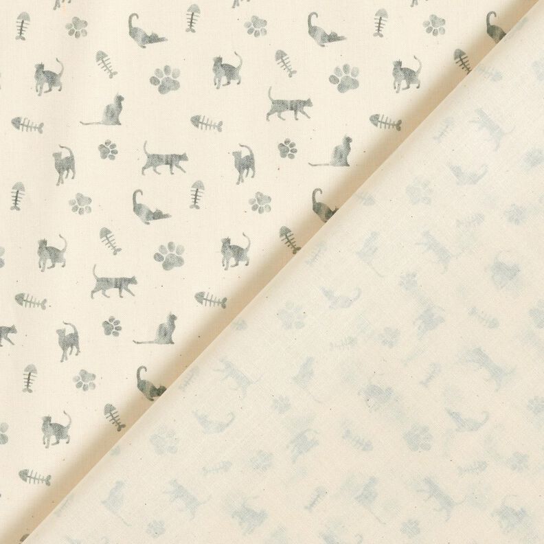 Bio-bomuldspoplin Katte og poteaftryk – uldhvid/grå,  image number 4