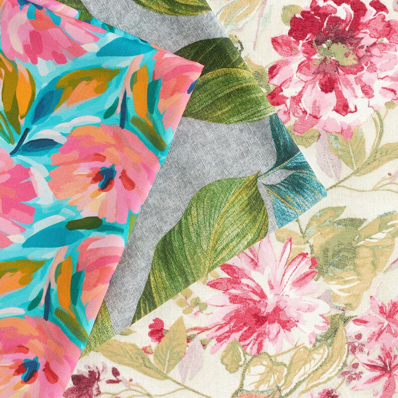 Dekorationsstof Canvas akvarel blomster  – lysebeige/hindbær,  image number 5