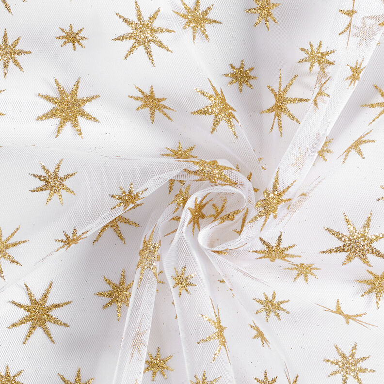 Tyl glitter-stjerner – hvid/guld,  image number 3