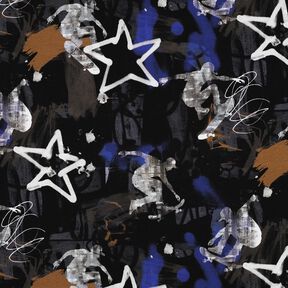 French Terry Sommersweat Skate-graffiti Digitaltryk | Poppy Fabrics – sort/indigo, 