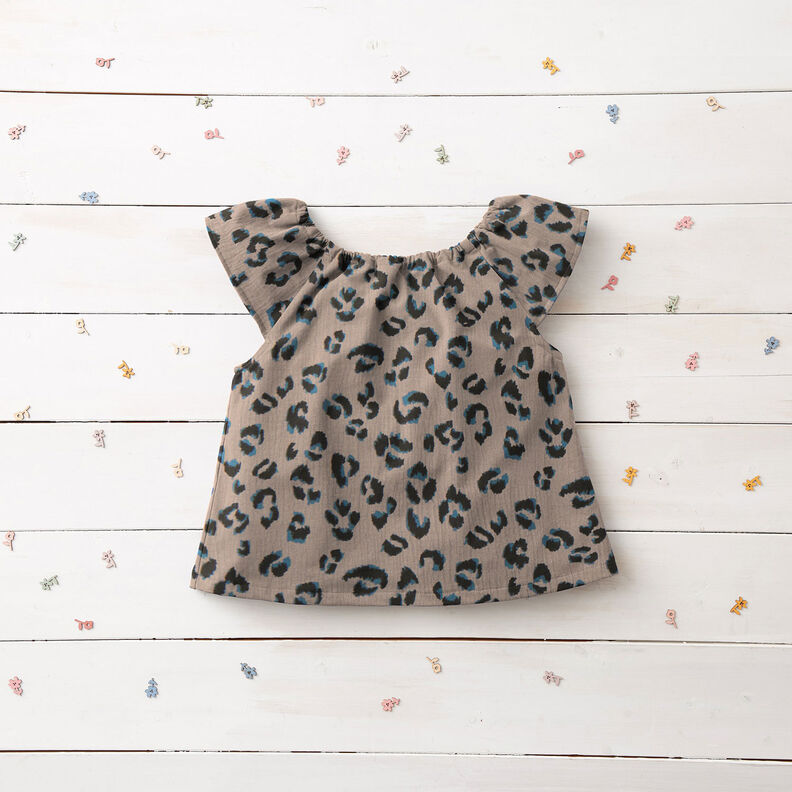 Musselin/Dobbelt-Crincle stof Leo – taupe/petrol,  image number 6