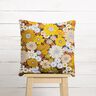 Bomuldsstof Cretonne store retroblomster – sort/solgul,  thumbnail number 7