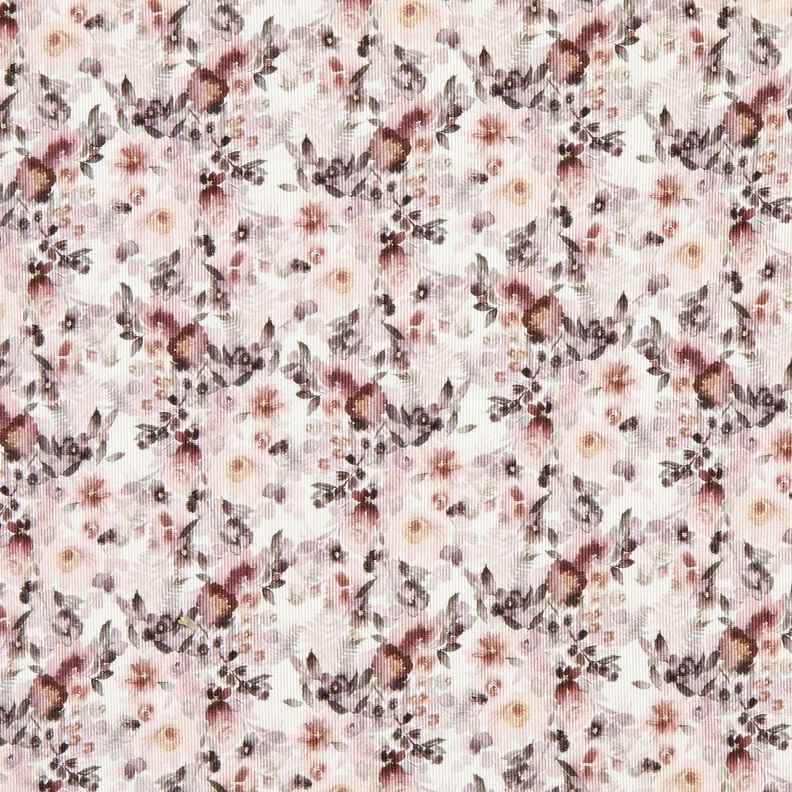 Rib-jersey romantiske blomster Digitaltryk – uldhvid,  image number 1