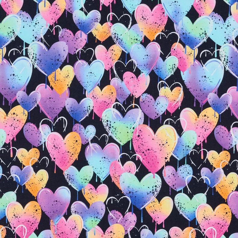 Bomuldsjersey farverige hjerter | Glitzerpüppi – sort,  image number 1